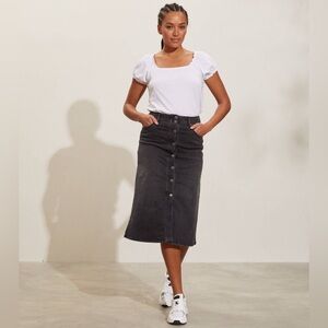 Anthropologie Odd Molly Almost Black Midi Denim Skirt, NWT